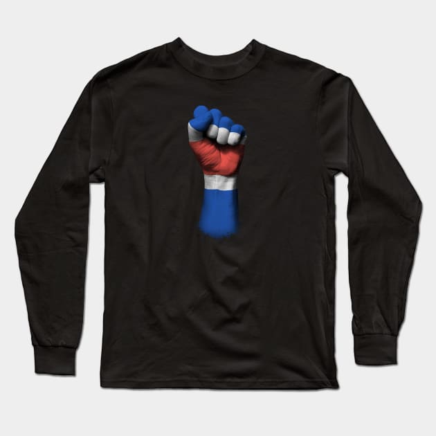 Flag of Costa Rica on a Raised Clenched Fist Long Sleeve T-Shirt by jeffbartels